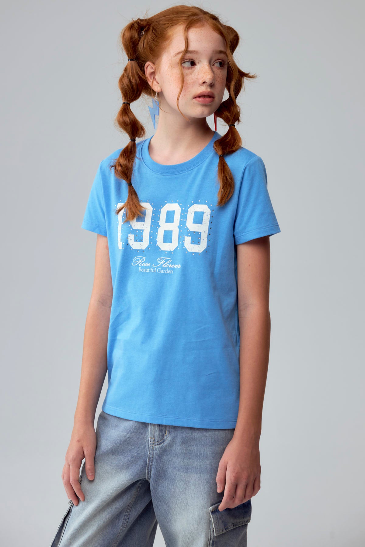 Polera Niña Básica Estampada Azulino
