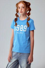 Polera Niña Básica Estampada Azulino