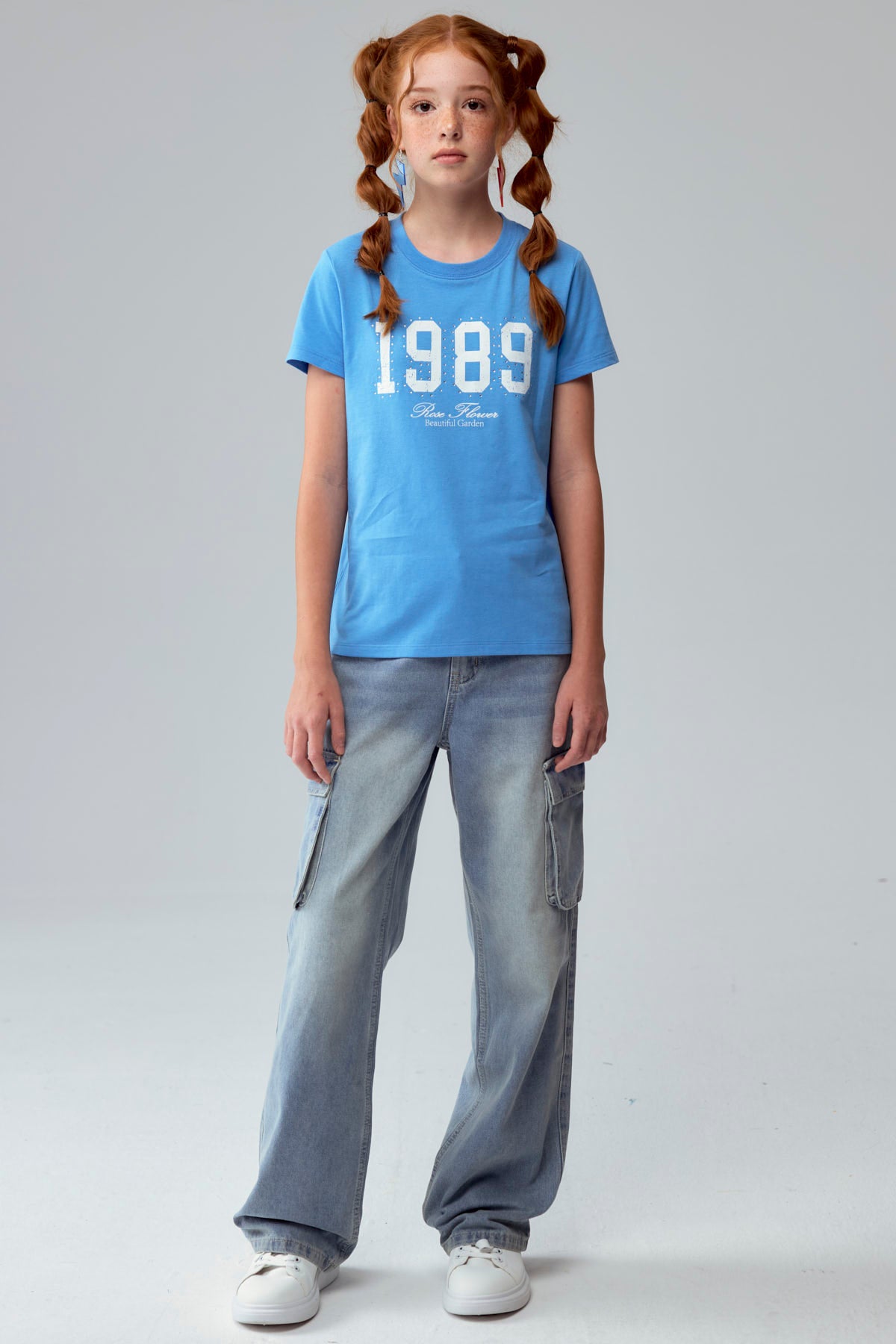 Polera Niña Básica Estampada Azulino
