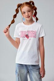 Polera Niña Básica Estampada Blanco