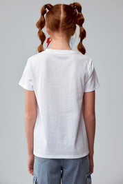 Polera Niña Básica Estampada Blanco