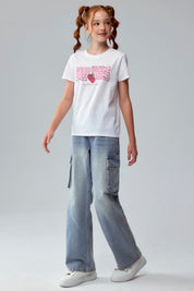 Polera Niña Básica Estampada Blanco