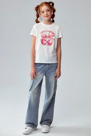 Polera Niña Básica Estampada Crudo