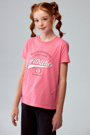 Polera Niña Básica Estampada Fucsia