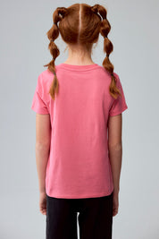 Polera Niña Básica Estampada Fucsia