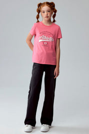 Polera Niña Básica Estampada Fucsia