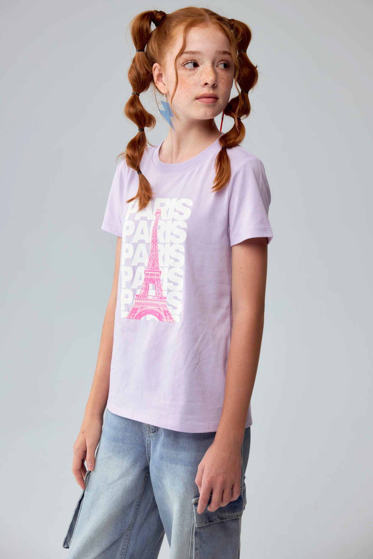 Polera Niña Básica Estampada Lila