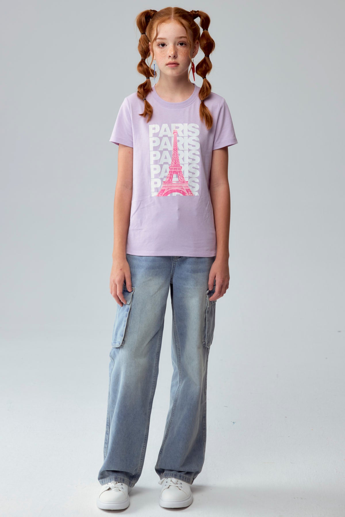 Polera Niña Básica Estampada Lila