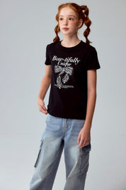 Polera Niña Básica Estampada Negro