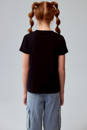 Polera Niña Básica Estampada Negro