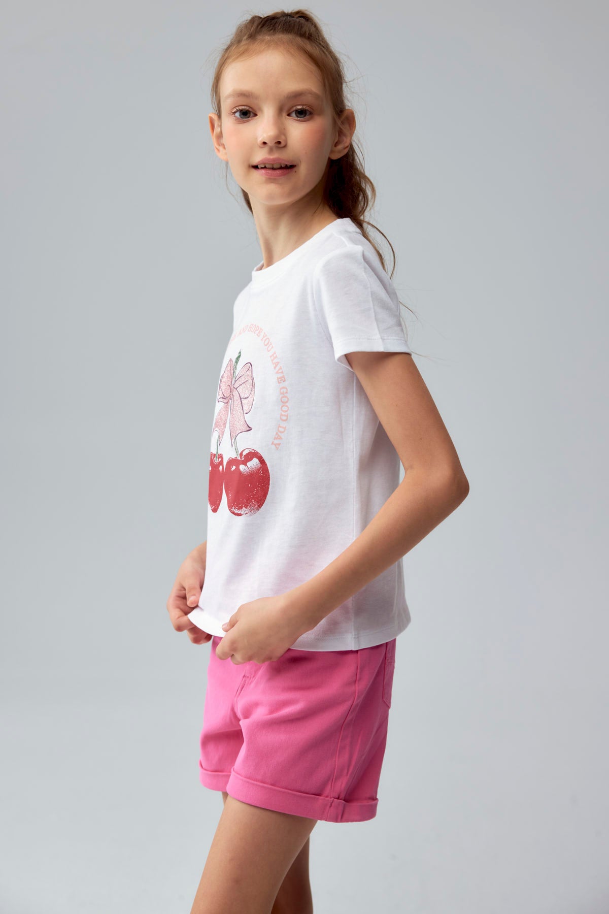 Polera Niña Básica Estampada Blanco