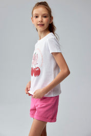 Polera Niña Básica Estampada Blanco