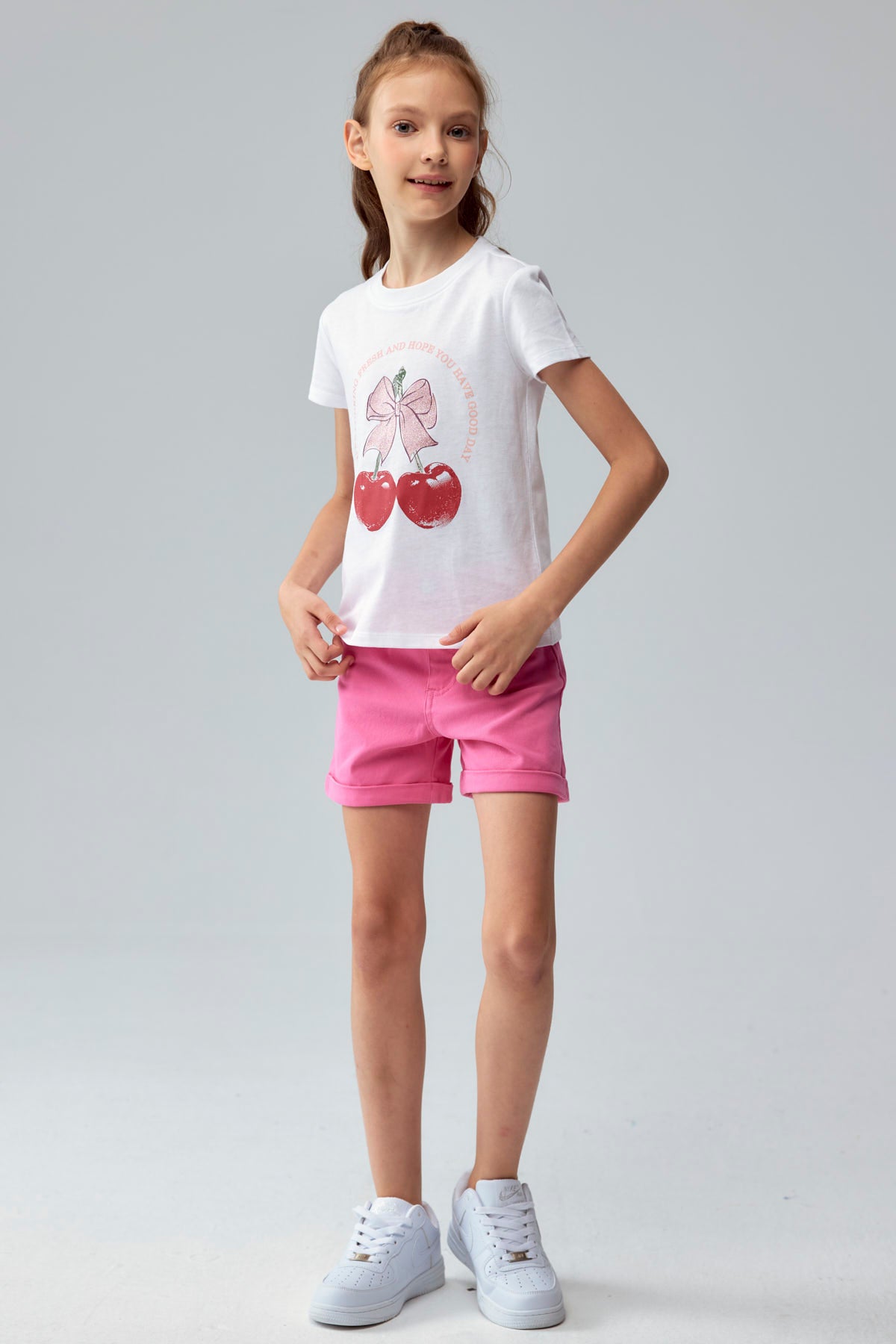 Polera Niña Básica Estampada Blanco