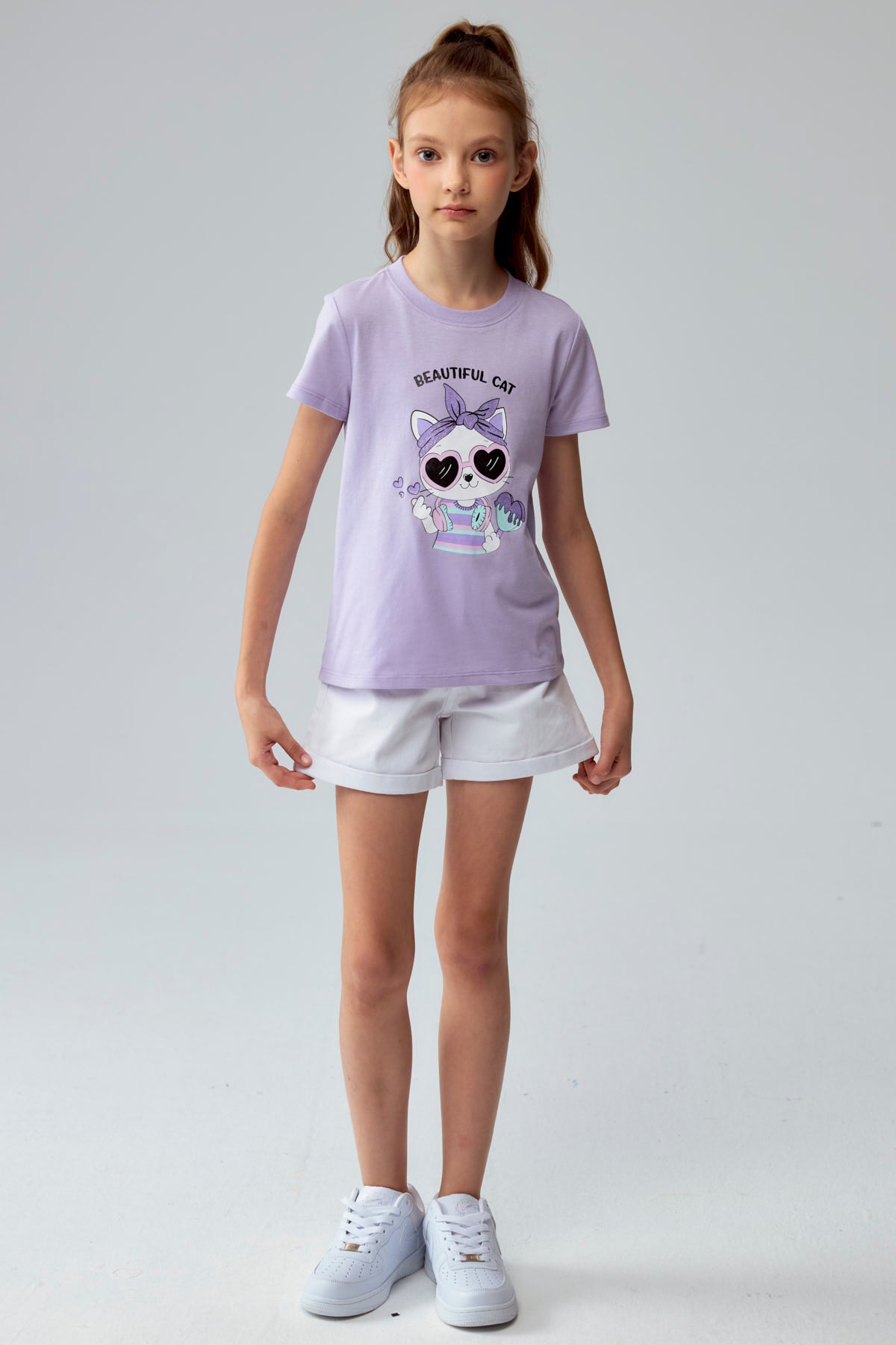 Polera Niña Básica Estampada Lila