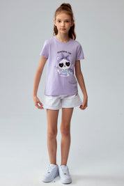 Polera Niña Básica Estampada Lila