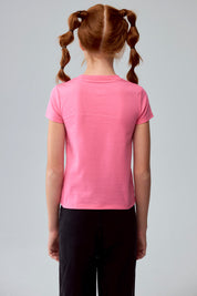 Polera Niña Básica Estampada Rosado