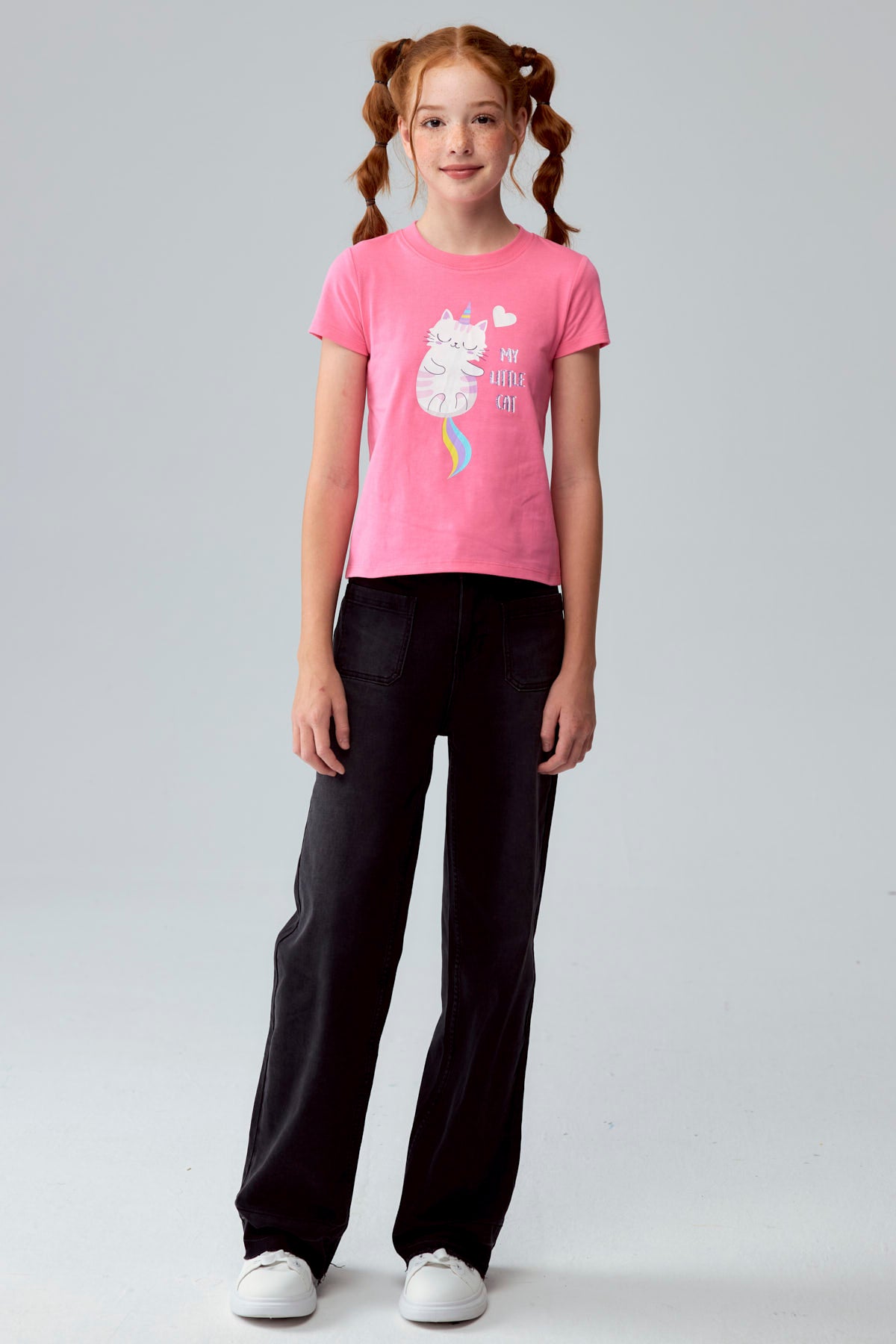 Polera Niña Básica Estampada Rosado