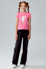 Polera Niña Básica Estampada Rosado