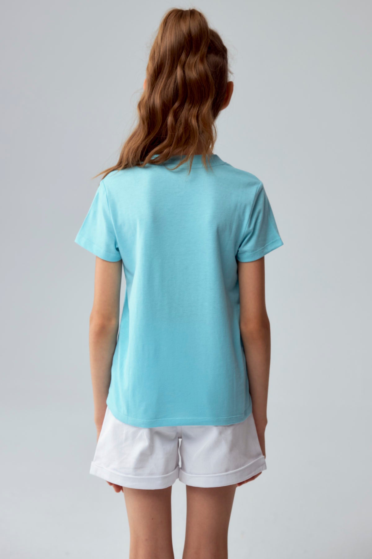 Polera Niña Básica Estampada Celeste