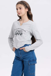 Polera Niña Crop Print Gris Melange