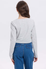 Polera Niña Crop Print Gris Melange