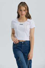 Polera Niña Con Bordado Blanco