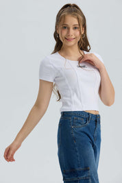 Polera Niña Con Bordado Blanco