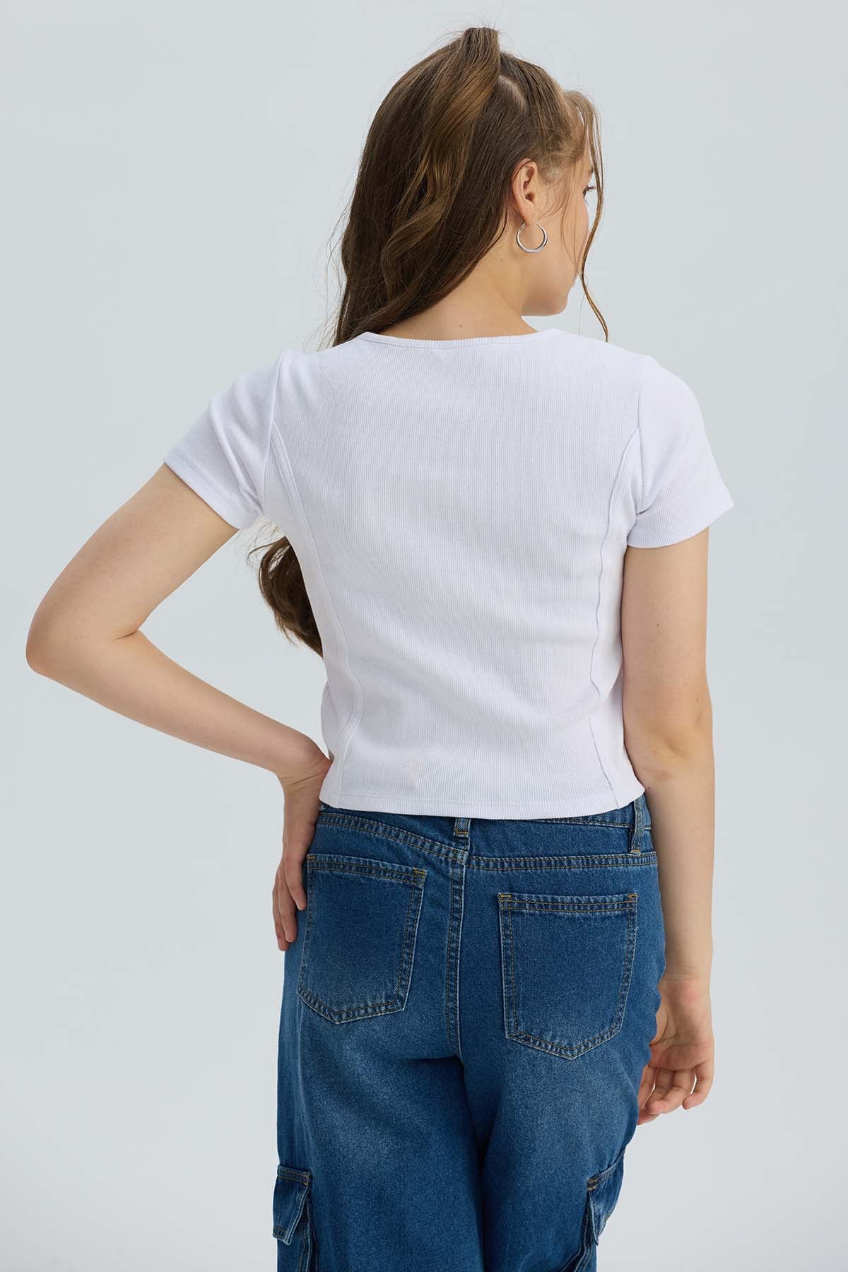 Polera Niña Con Bordado Blanco