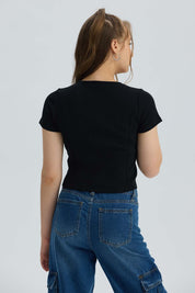 Polera Niña Con Bordado Negro