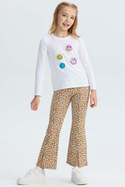 Calza niña full print beige con corazones