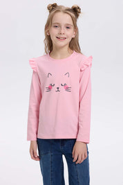 Polera Niña Print Posicional Rosado