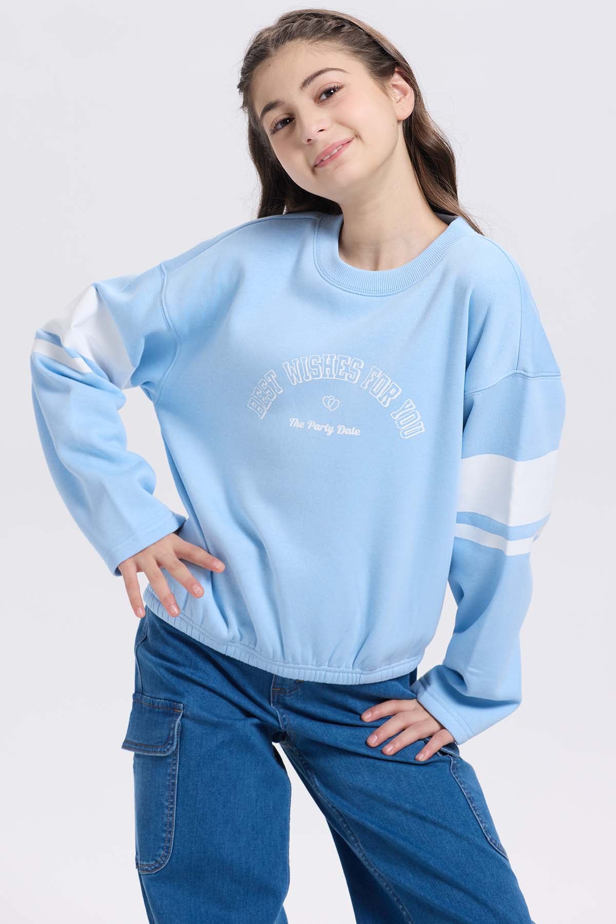 Polerón niña print posicional celeste