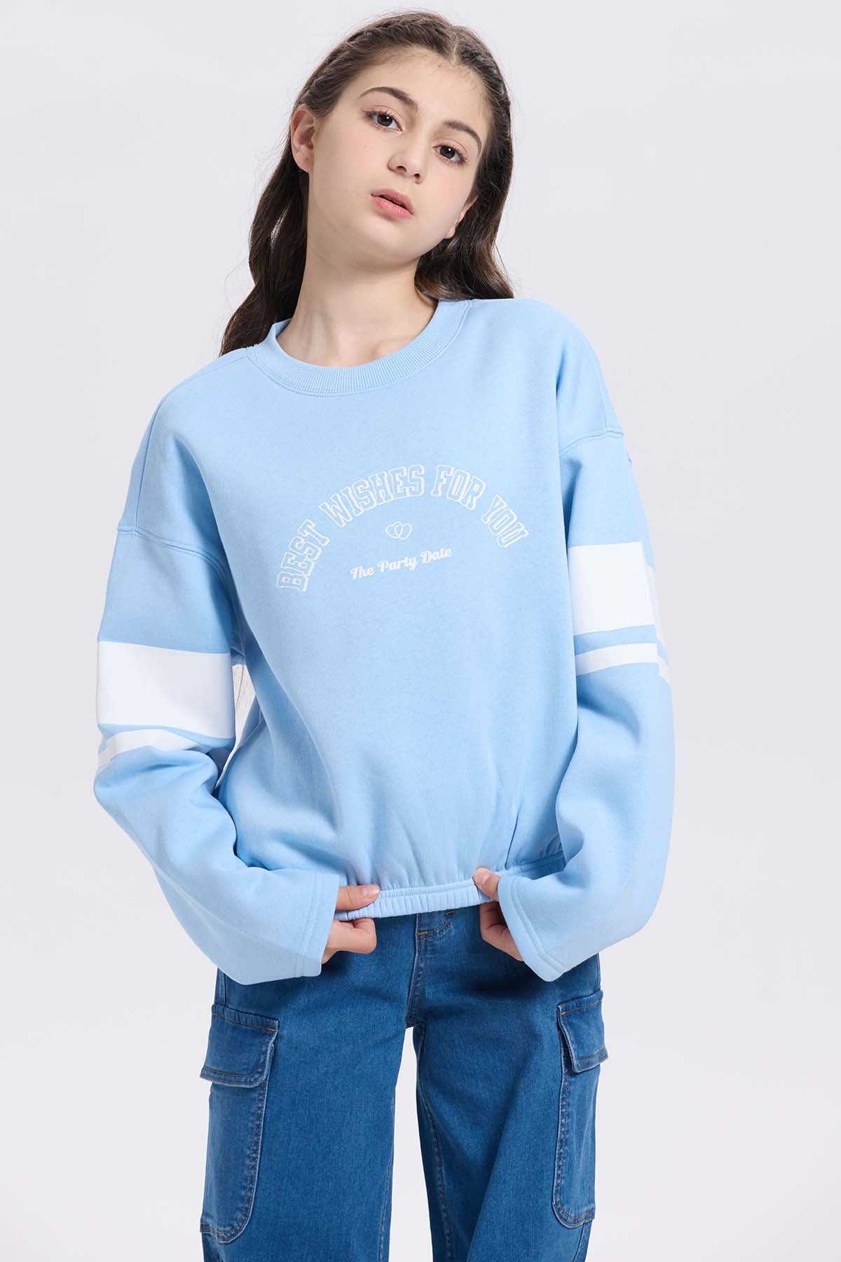 Polerón niña print posicional celeste