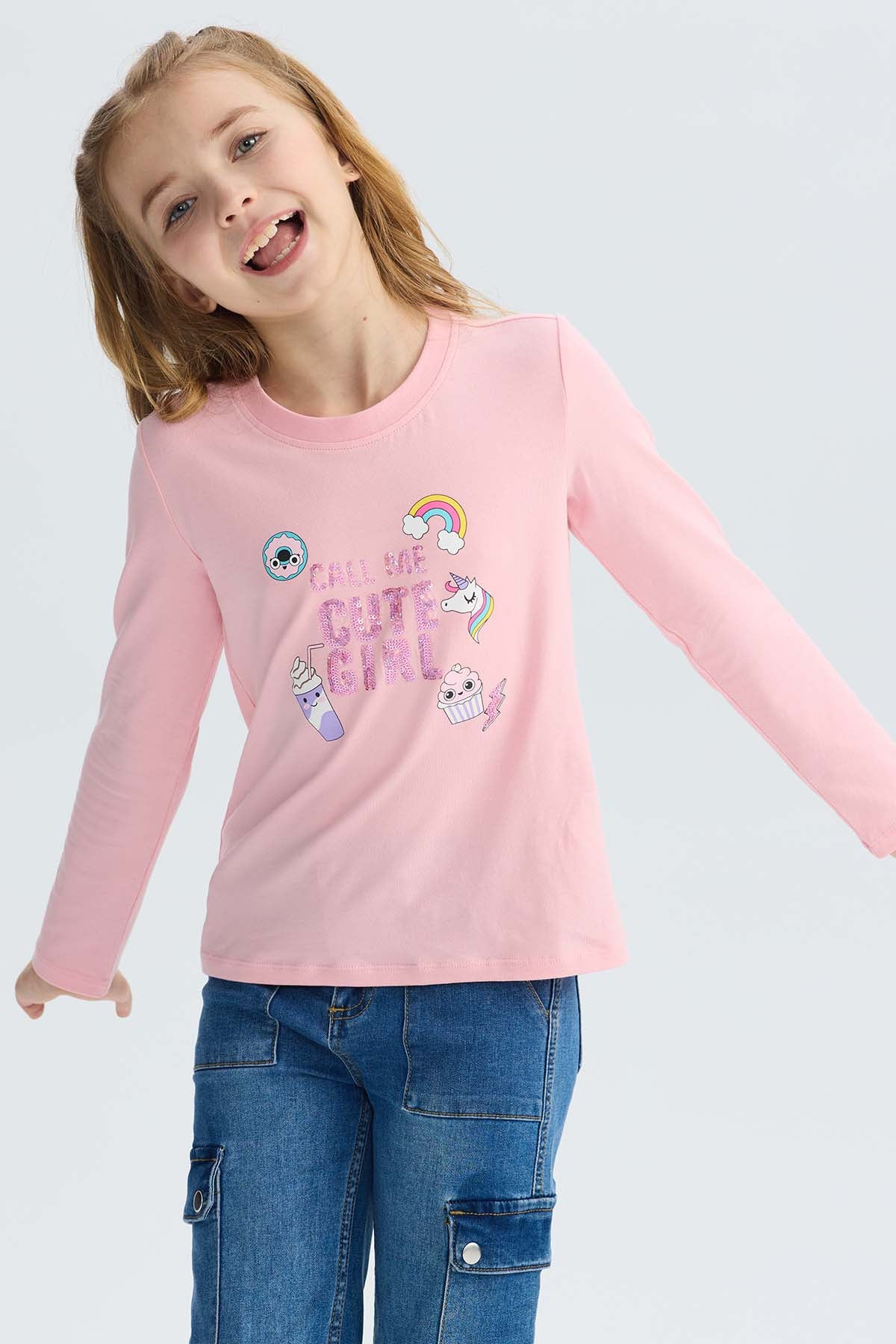 Polera Niña Lentejuelas Rosado