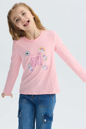 Polera Niña Lentejuelas Rosado