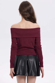 Polera niña escote Bardot burdeo