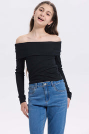 Polera niña escote Bardot negro