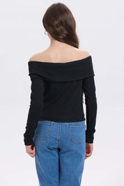 Polera niña escote Bardot negro