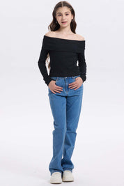 Polera niña escote Bardot negro