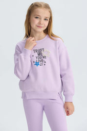 Polerón Niña Cerrado Con Print Lila