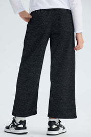 Pantalón Buzo niña Wide Leg Brillo Negro