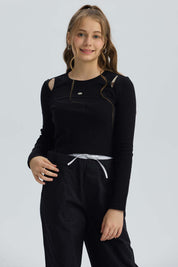 Polera Niña Escote Hombros Negro