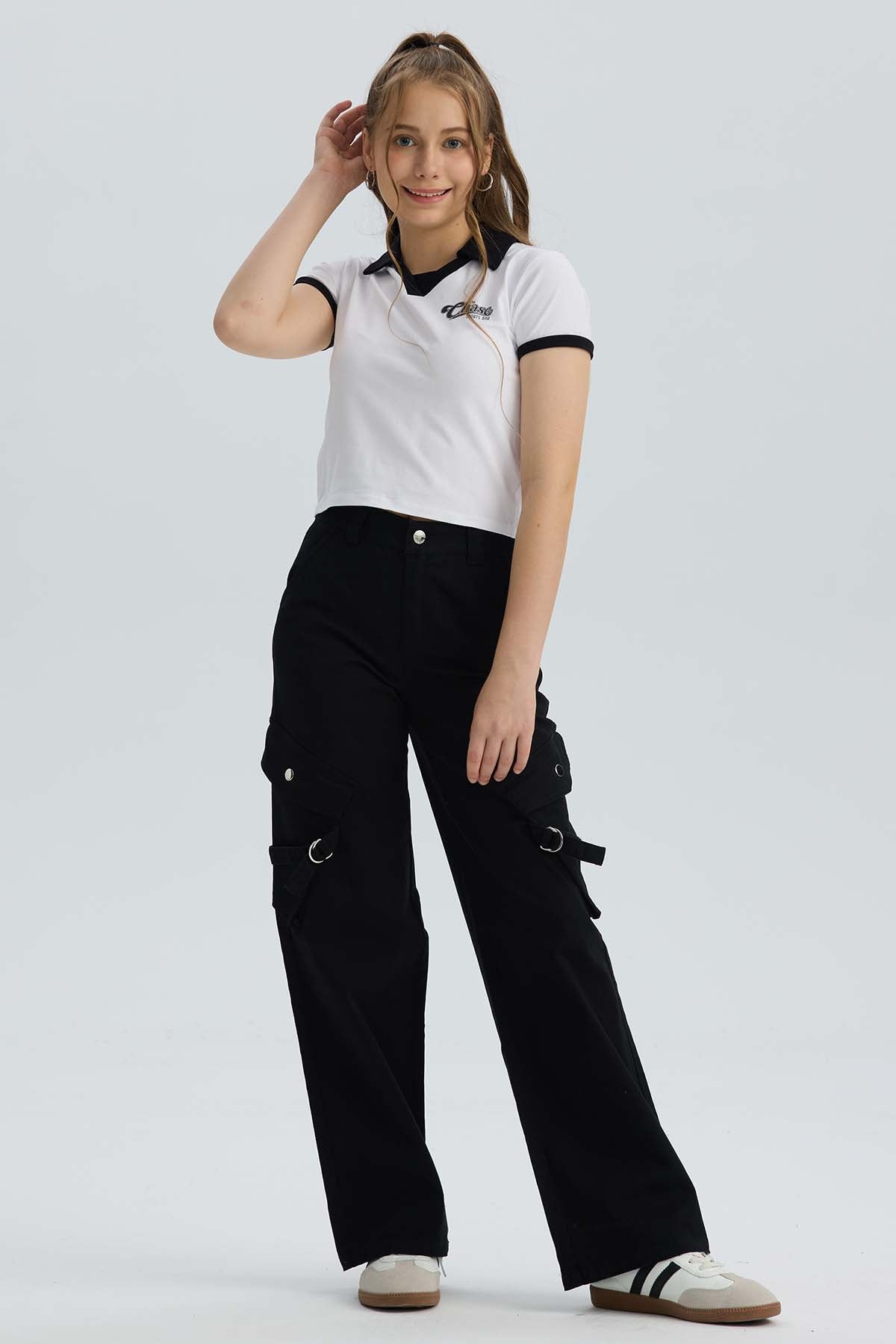 Pantalón Niña Con Bolsillos Cargos Negro