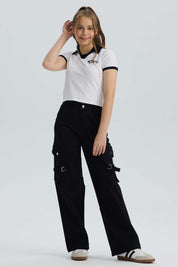 Pantalón Niña Con Bolsillos Cargos Negro