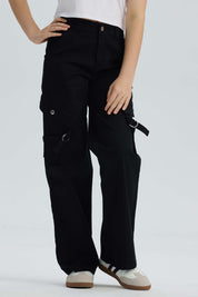 Pantalón Niña Con Bolsillos Cargos Negro