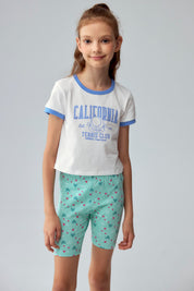 Polera Niña Con Rib A Contraste Celeste