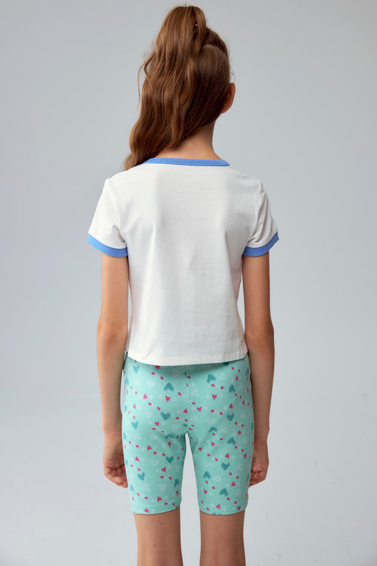 Polera Niña Con Rib A Contraste Celeste