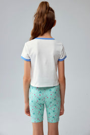 Polera Niña Con Rib A Contraste Celeste