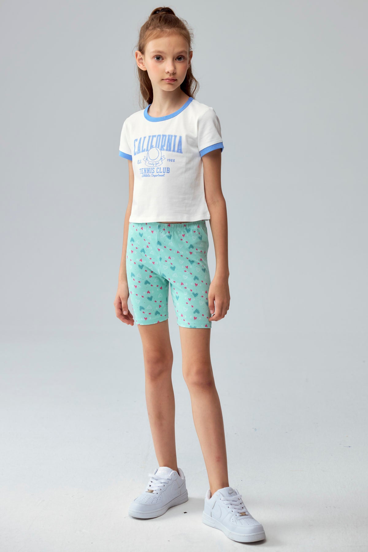 Polera Niña Con Rib A Contraste Celeste