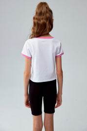 Polera Niña Con Rib A Contraste Rosado